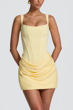 Square neckline belted mini dress