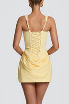 Square neckline belted mini dress